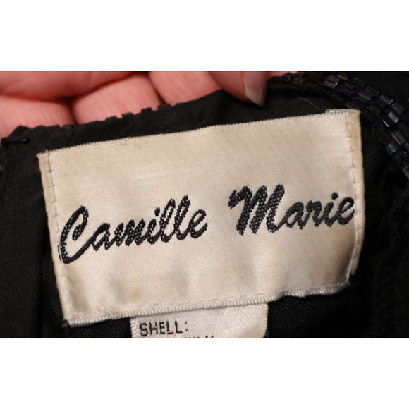 Vtg Black Silk Beaded Evening Dress Art Deco Formal Event‎ Holiday Plus Size 2X - Picture 5 of 16